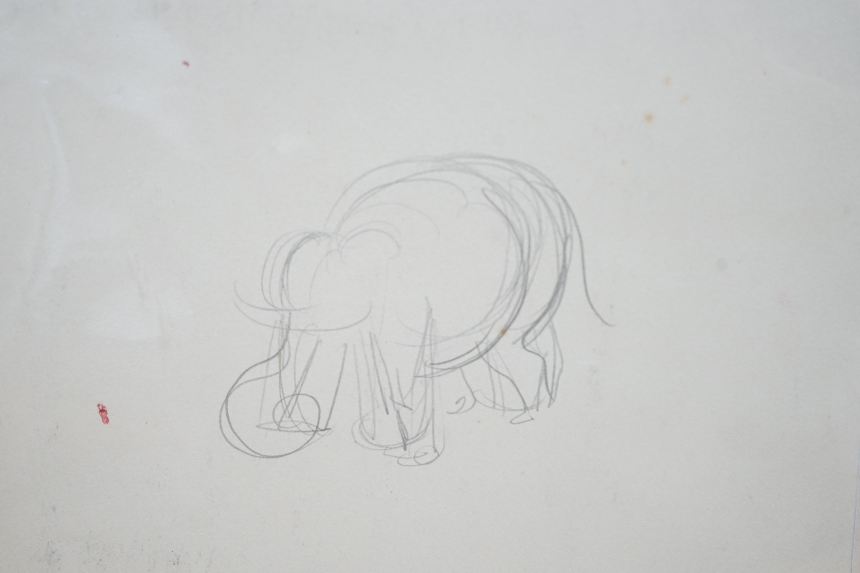 Marie Felicity Angel (b.1923), watercolour and pencil, Sketch of an elephant after Jean Baptiste Huet, 32 x 19cm, unframed